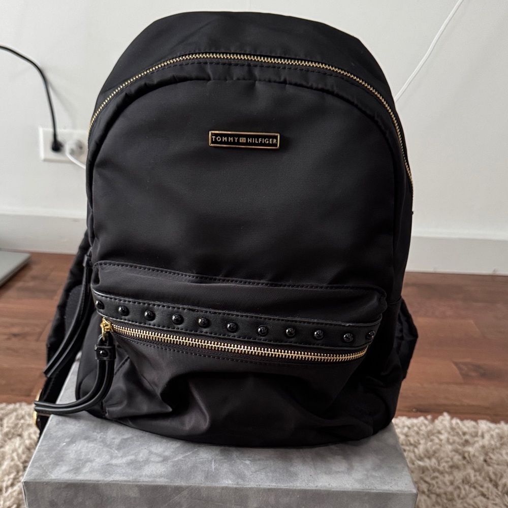 Tommy Hilfiger Black Backpack with Gold Accents